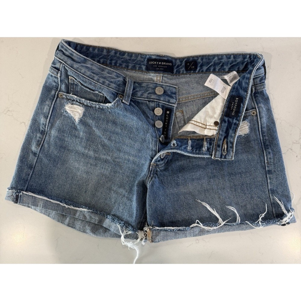 Lucky Brand Distressed Denim Cutoff Shorts Button Fly Women's Size 6/28 Boho